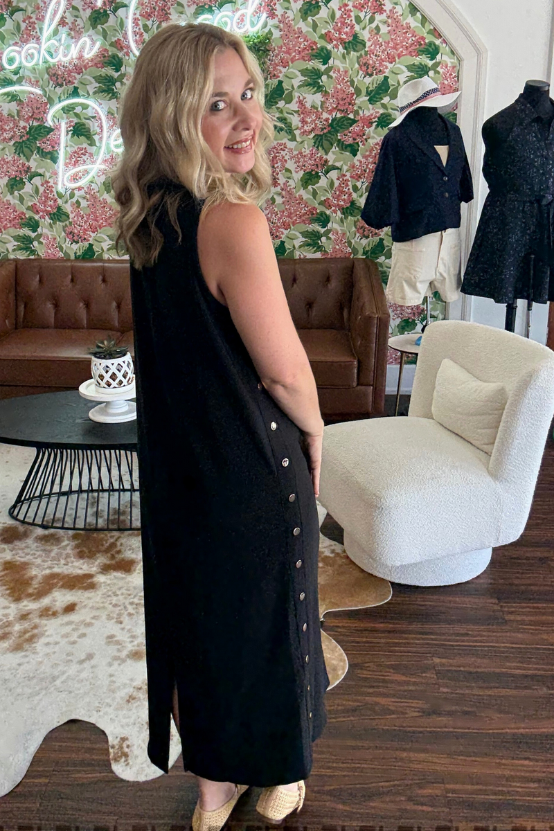 Pullover Midi Dress with Gold Button Detail