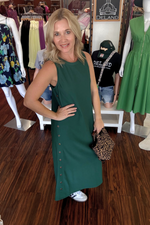 Pullover Midi Dress with Gold Button Detail