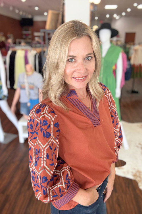 3/4 Embroidered Sleeve Top