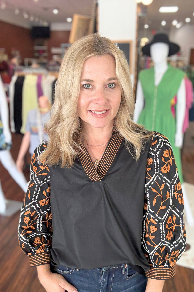 3/4 Embroidered Sleeve Top