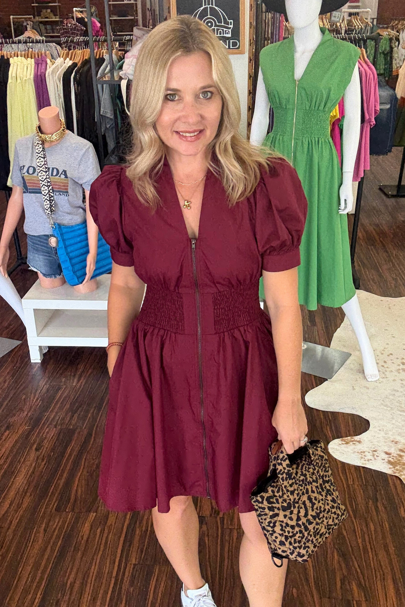 Mini Dress with Zipper Front Detail