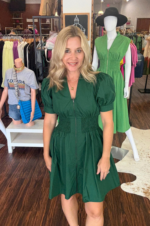 Mini Dress with Zipper Front Detail