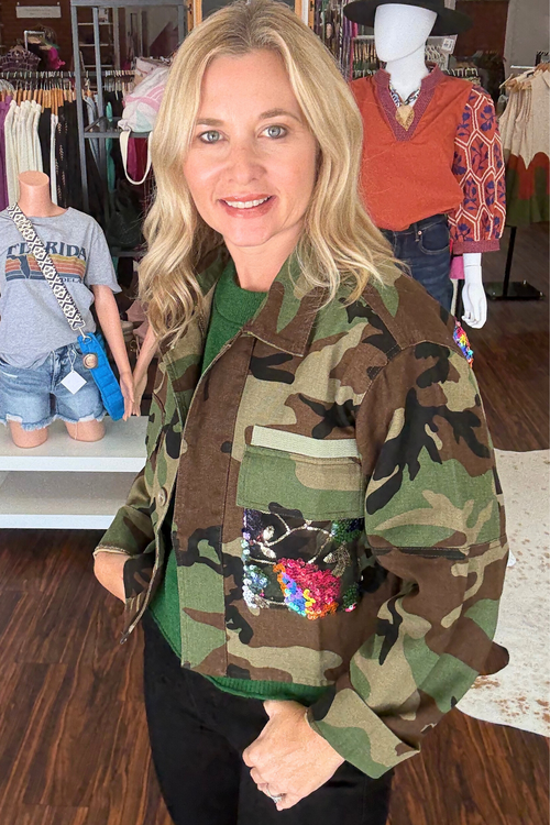 Camo Jacket with Sequin Detail