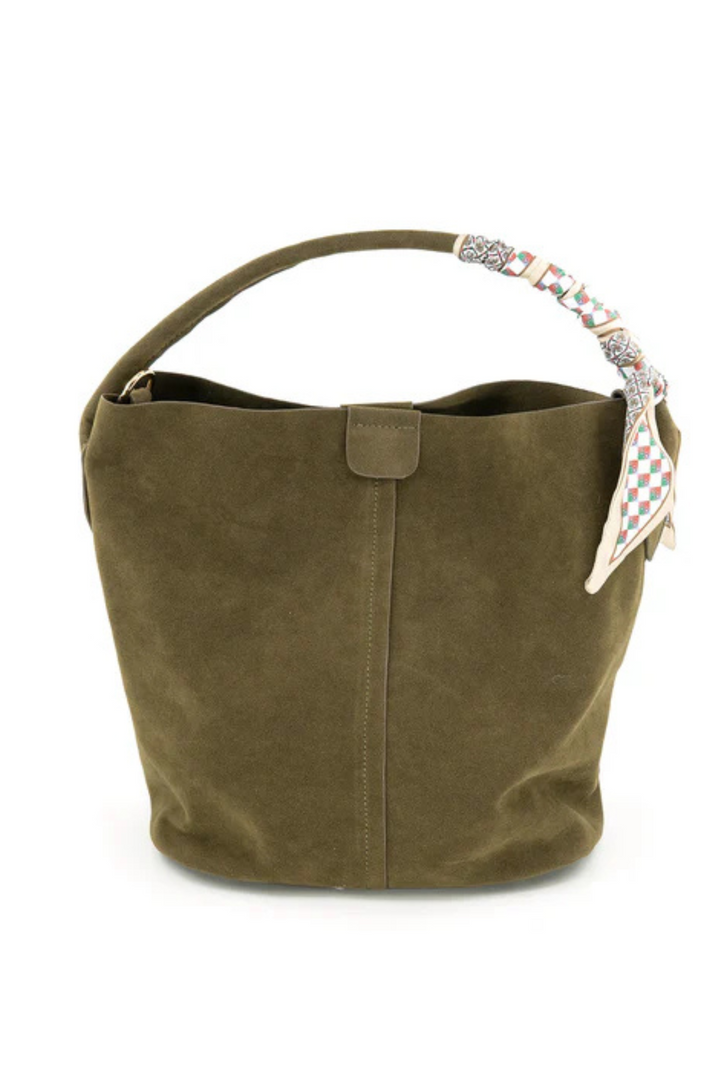 Faux Suede Ribbon Detail Clutch