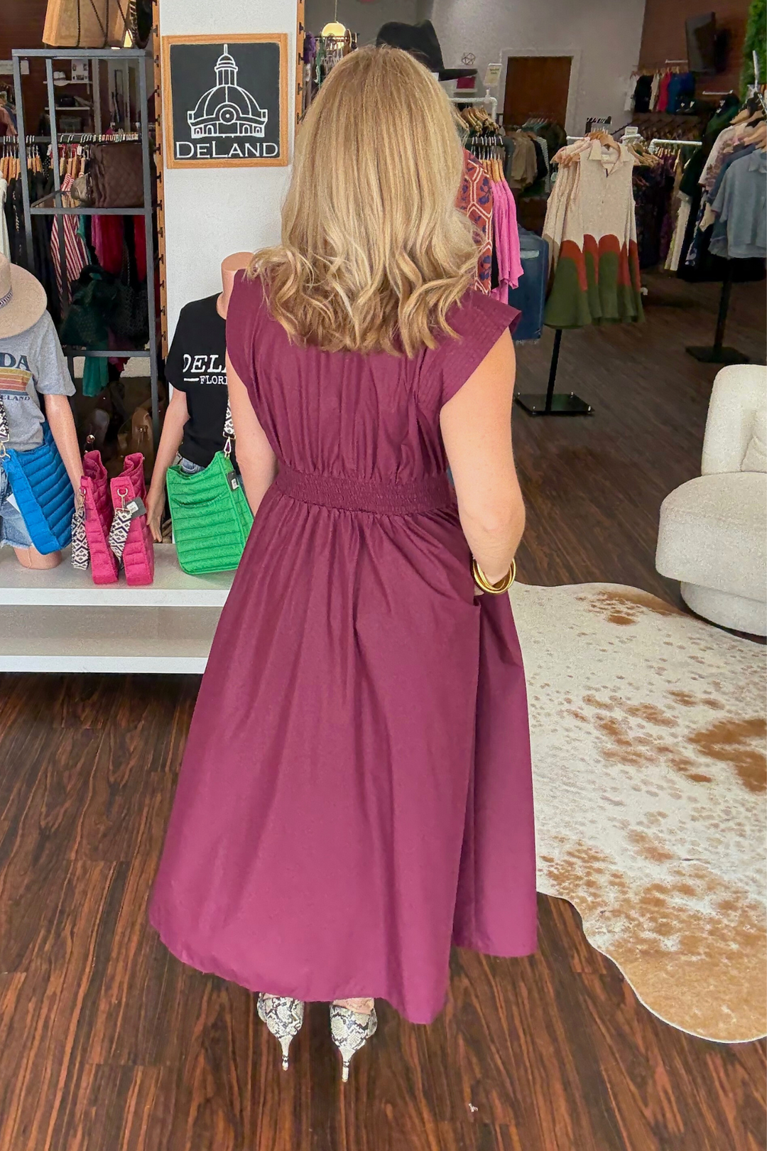 Cap Sleeve Zipper Front V-Neck Midi Dress