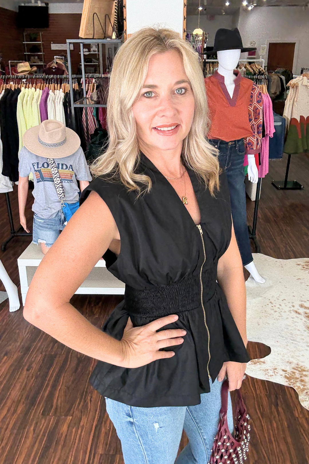 Peplum Hem Zip Up Top