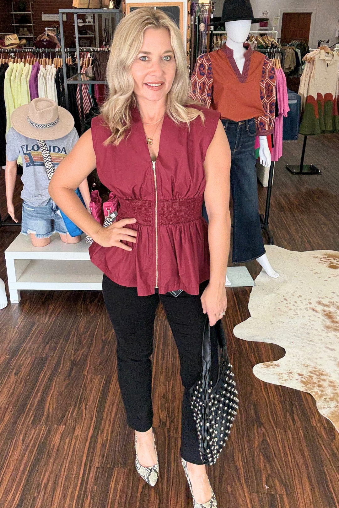 Peplum Hem Zip Up Top