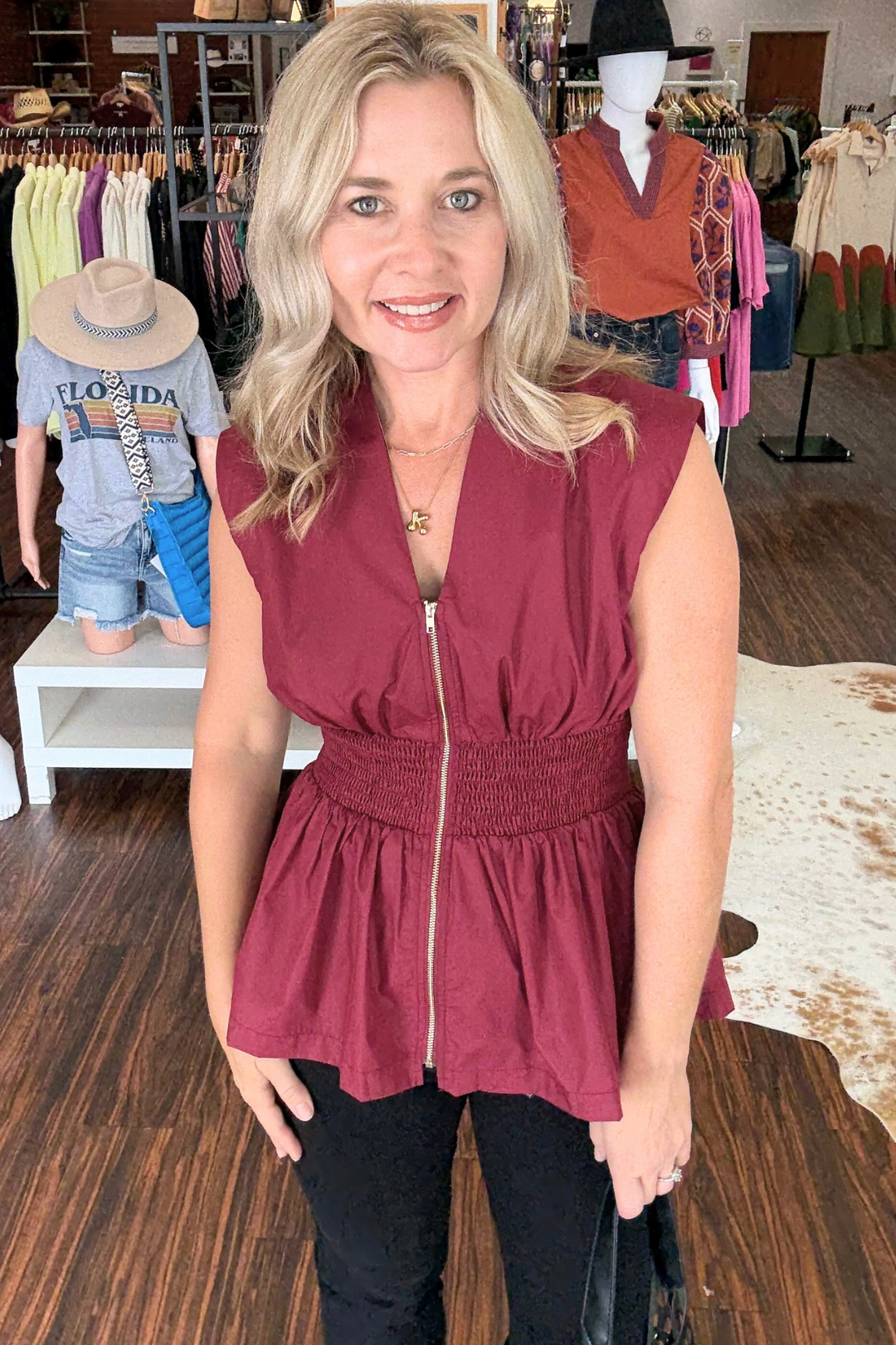 Peplum Hem Zip Up Top