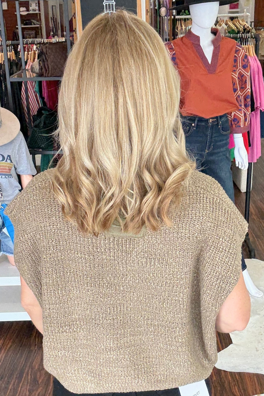 Notched Neck Short Sleeve Sweater