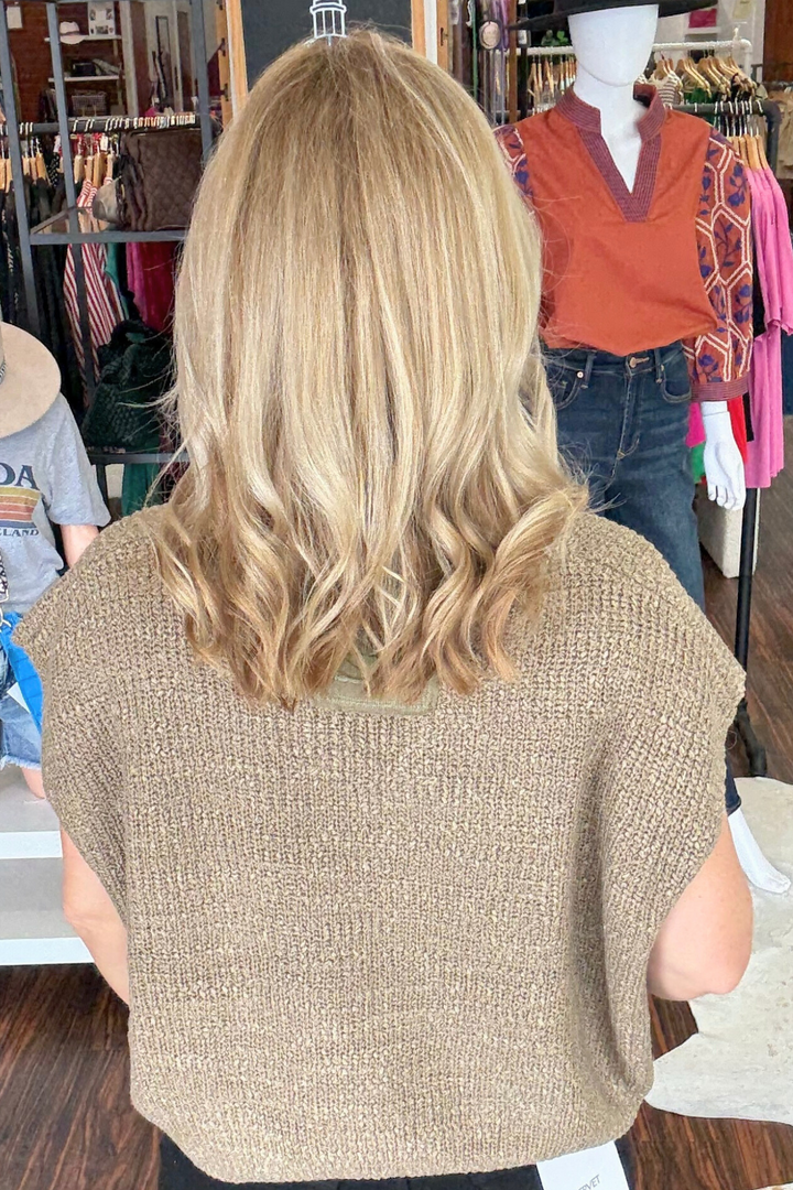 Notched Neck Short Sleeve Sweater