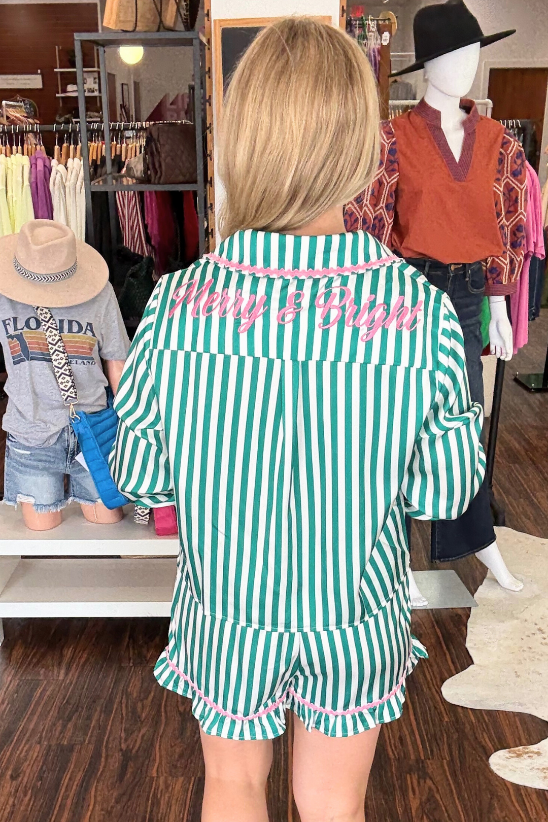 Kelly Green and Pink Satin Holiday Pajama Set