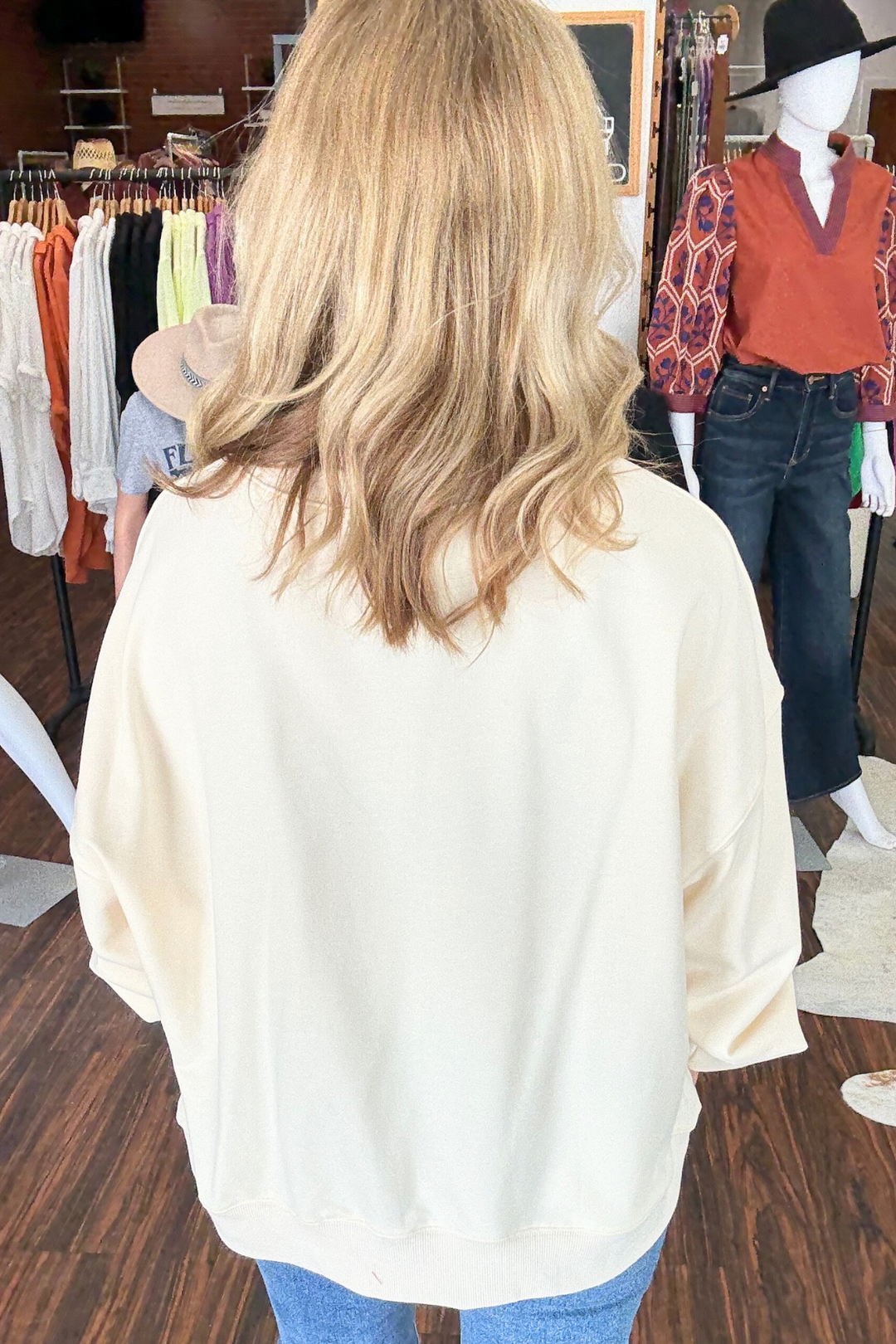 Christmas Printed Corduroy Patch with Scalloped Lace Detail Sweatshirt