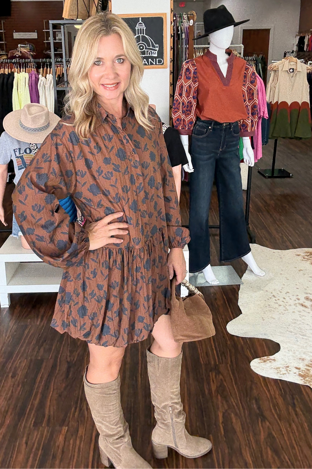 Long Sleeve Bubble Hem Mini Dress