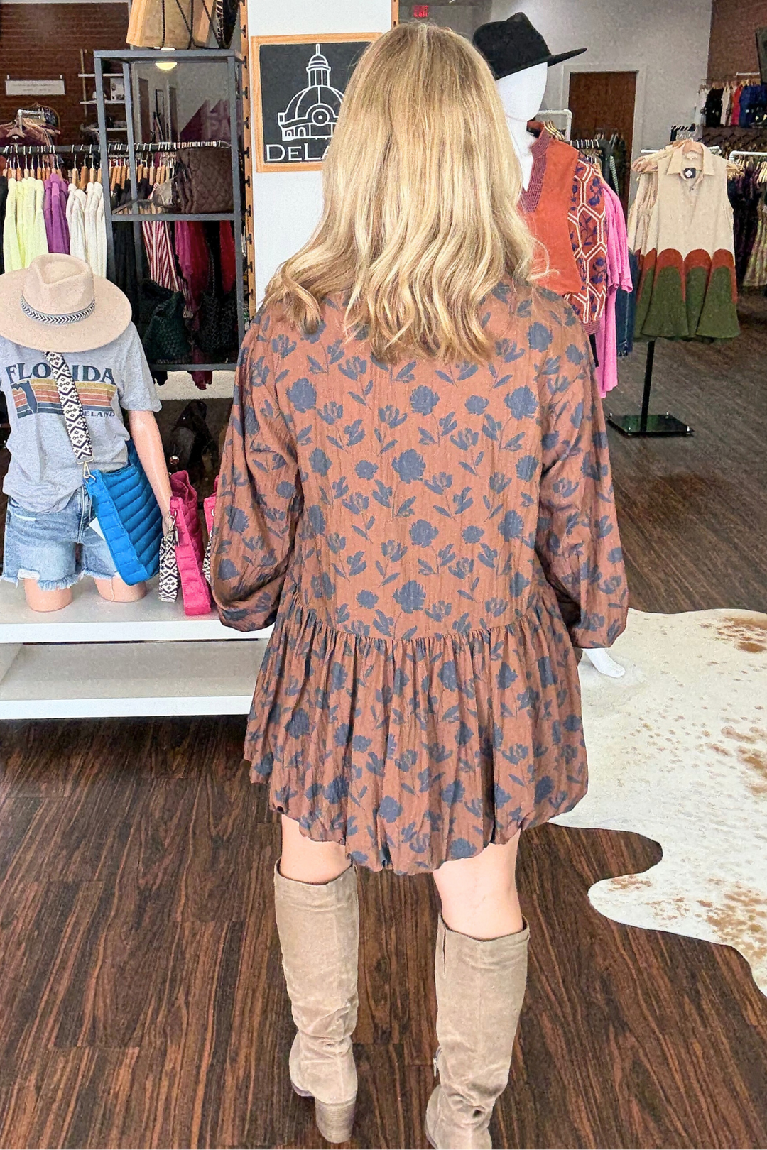 Long Sleeve Bubble Hem Mini Dress M