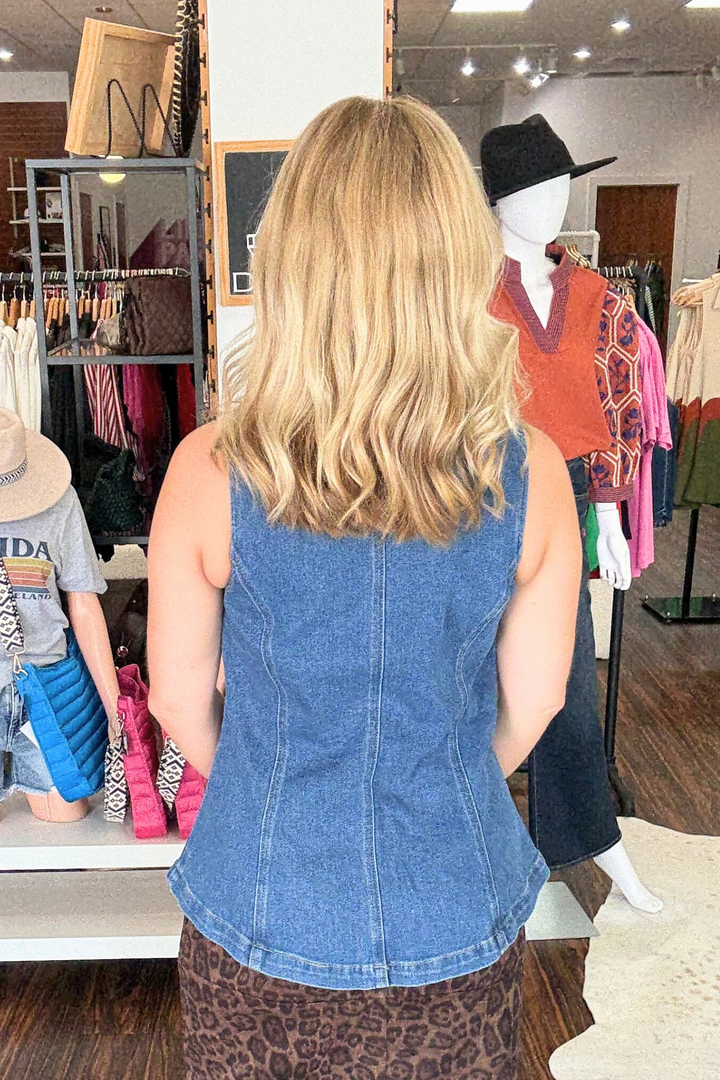Denim Vest with Gold Button Detail