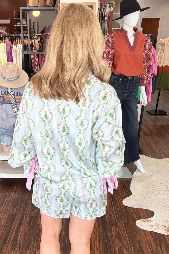 Christmas Print Satin Gingham Pajama Set