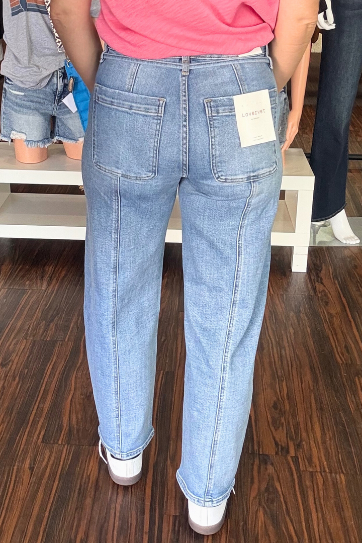 High Rise Barrel Jeans with Tie Waist