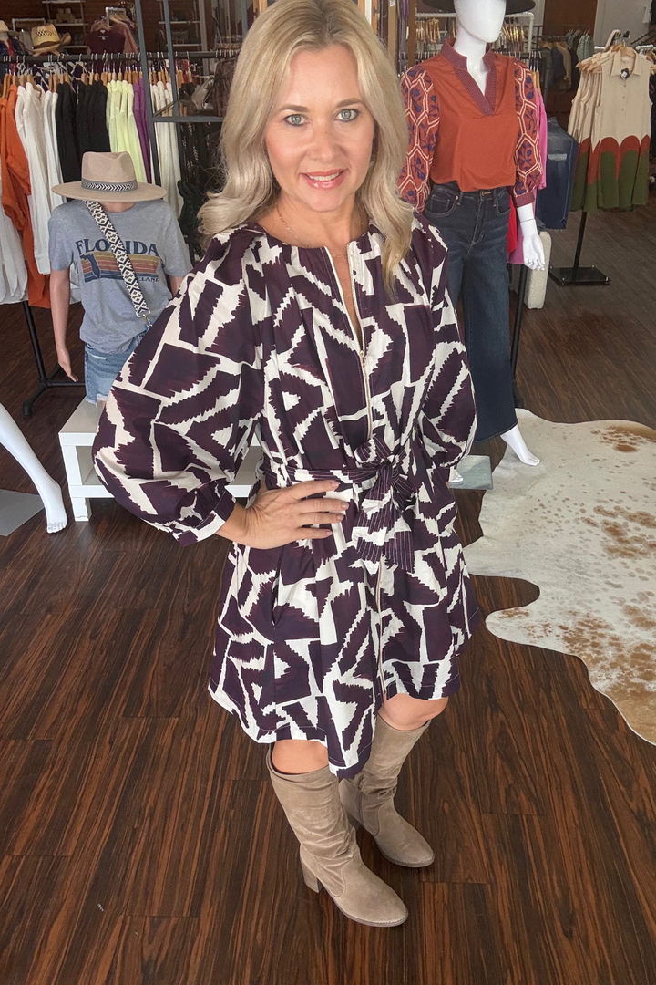 Geometric Print 3/4 Sleeve Dress