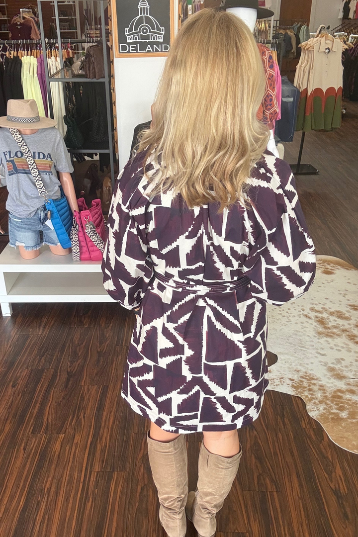 Geometric Print 3/4 Sleeve Dress