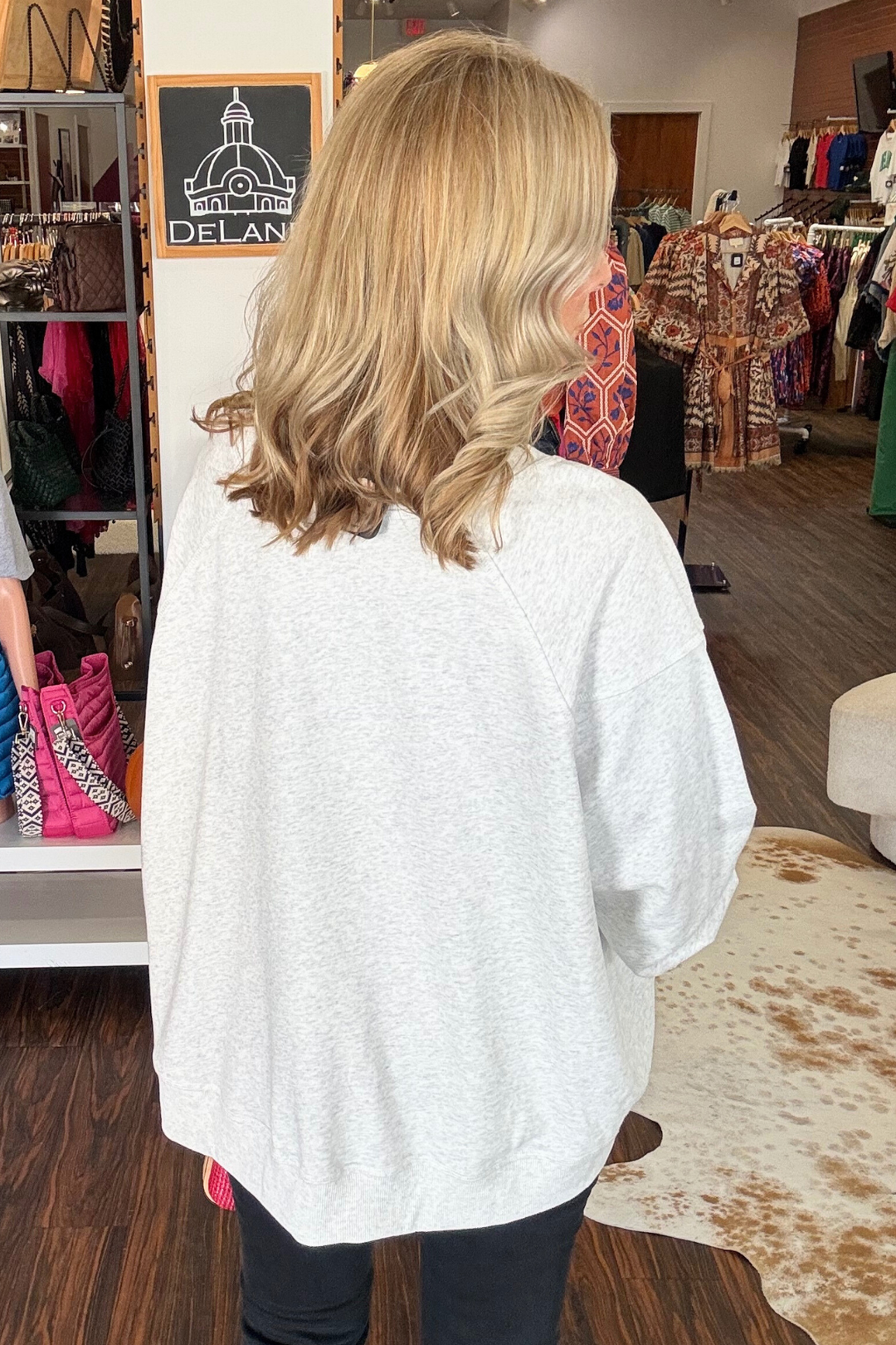 Grey Sweatshirt with Embroidered "Merry, Merry, Merry"