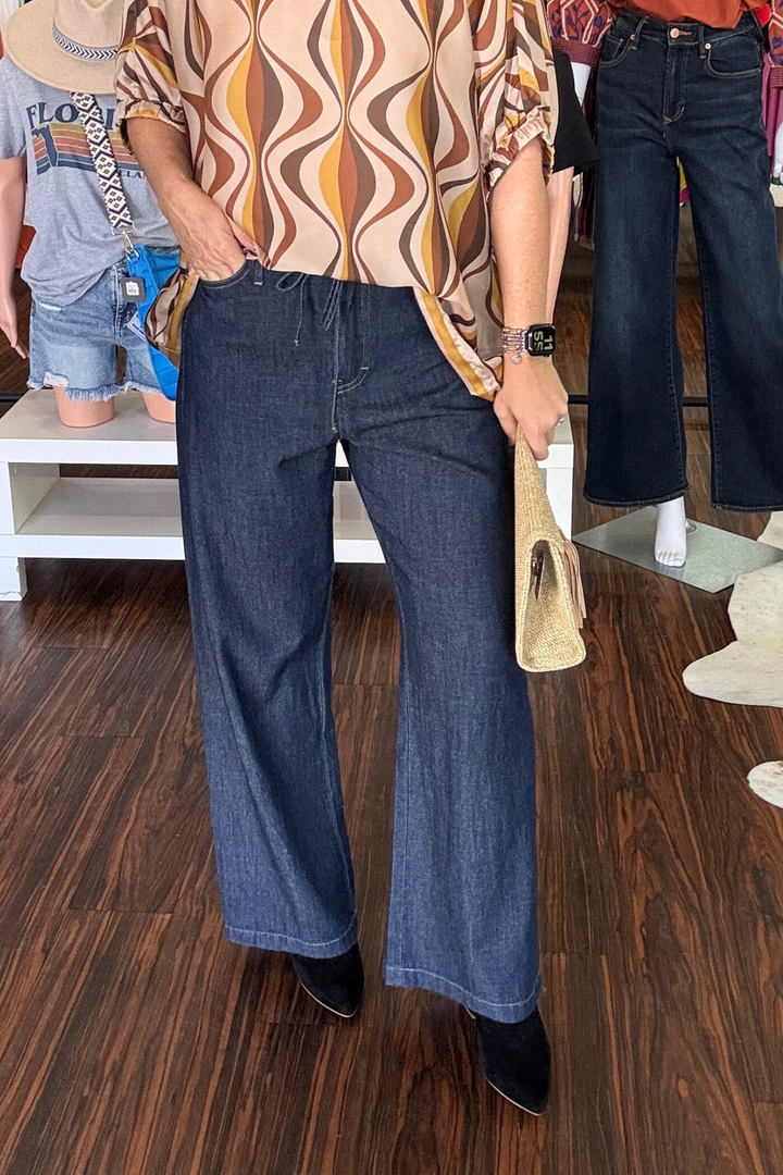 Denim Elastic Waist Pants