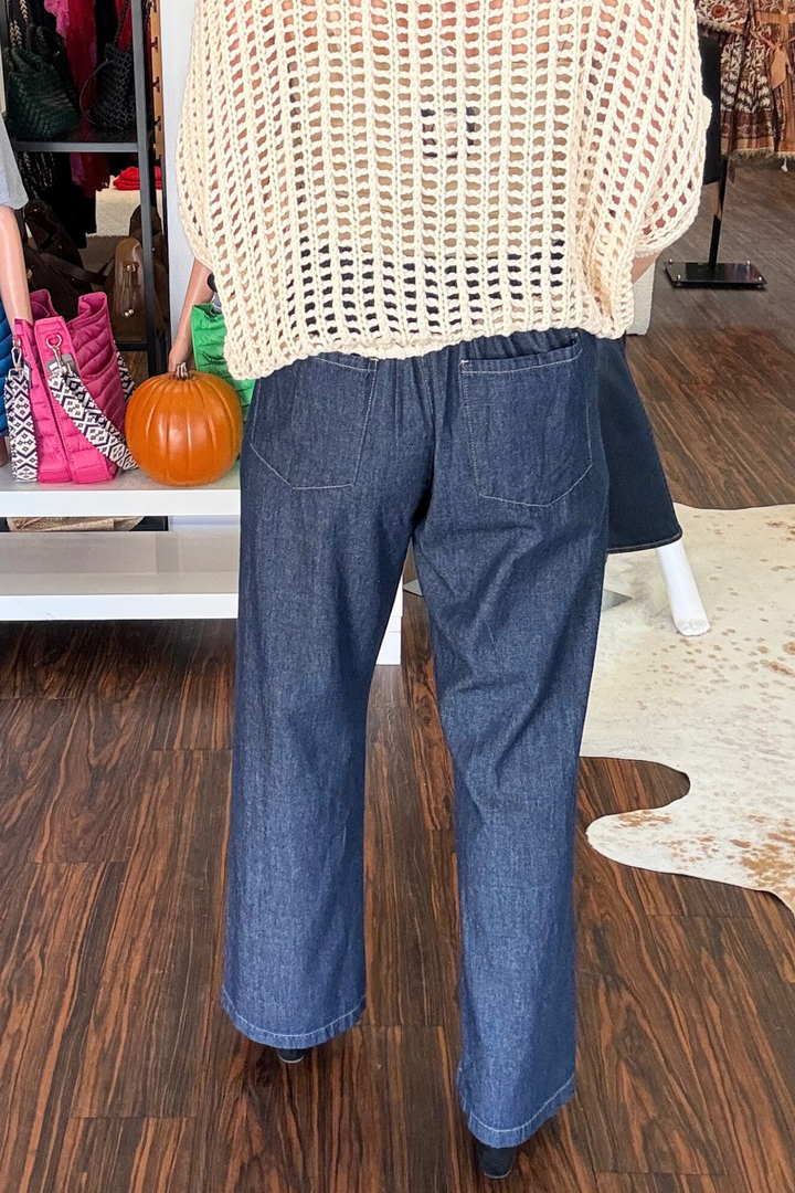 Denim Elastic Waist Pants