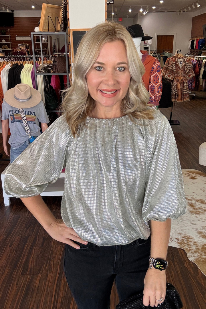 Silver Sparkle Bubble Hem Top