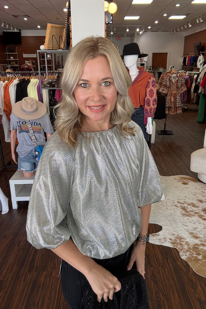 Silver Sparkle Bubble Hem Top