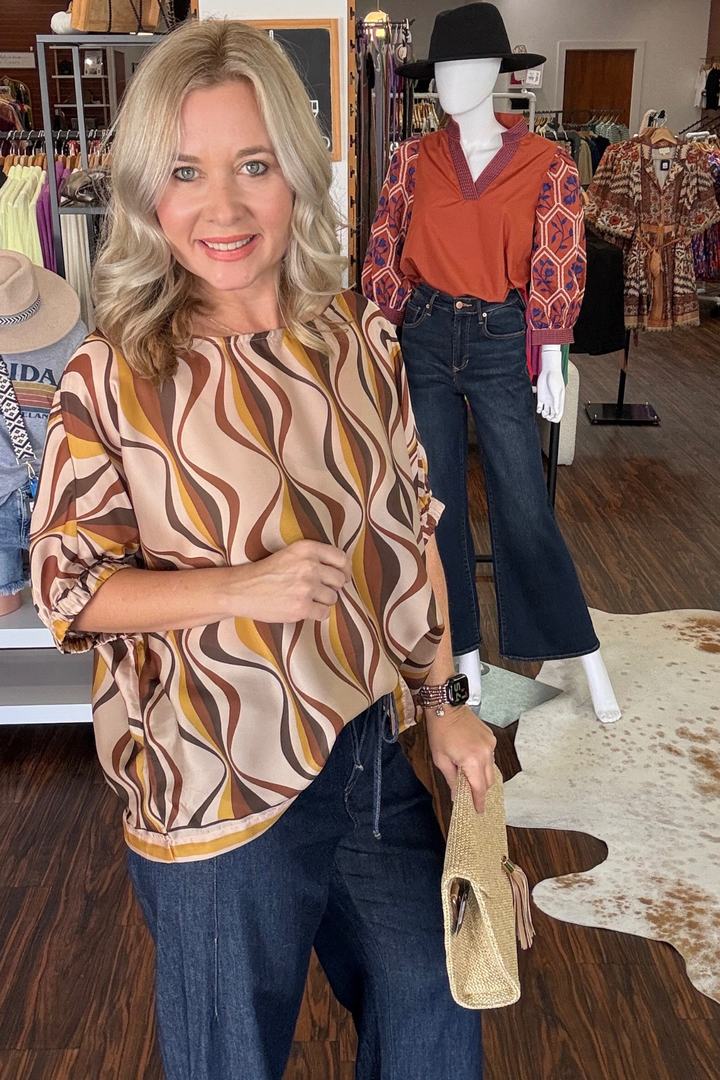 Retro Print Dolman Sleeve Top