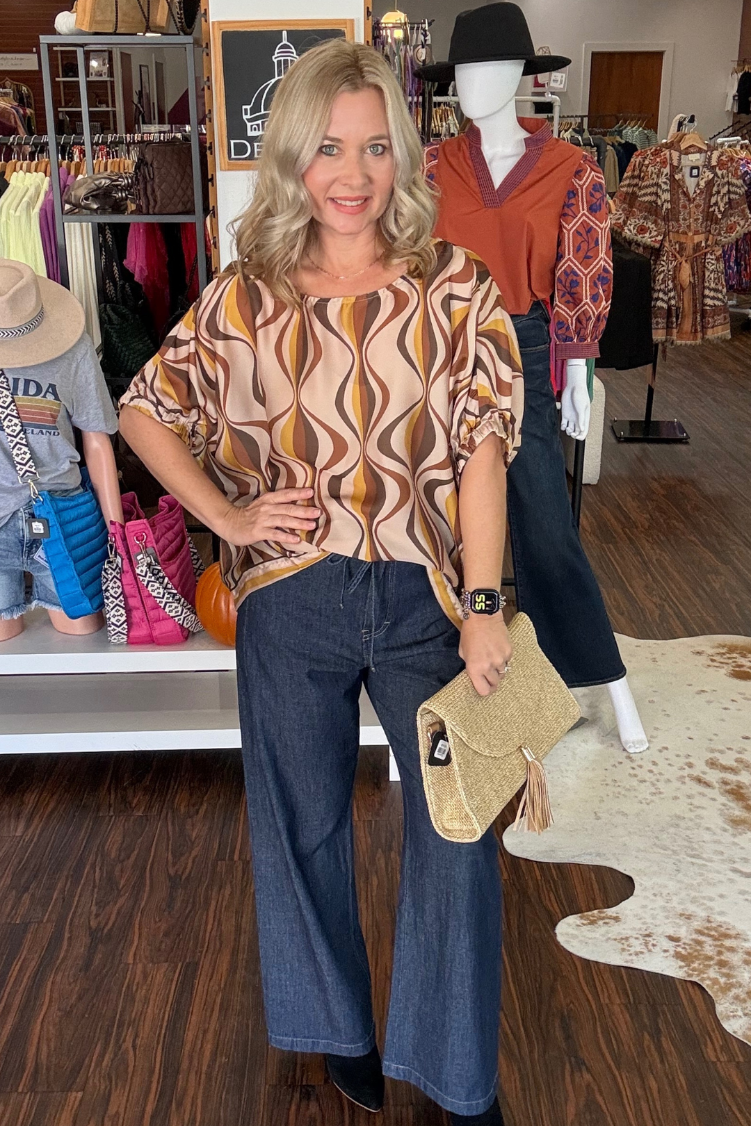 Retro Print Dolman Sleeve Top