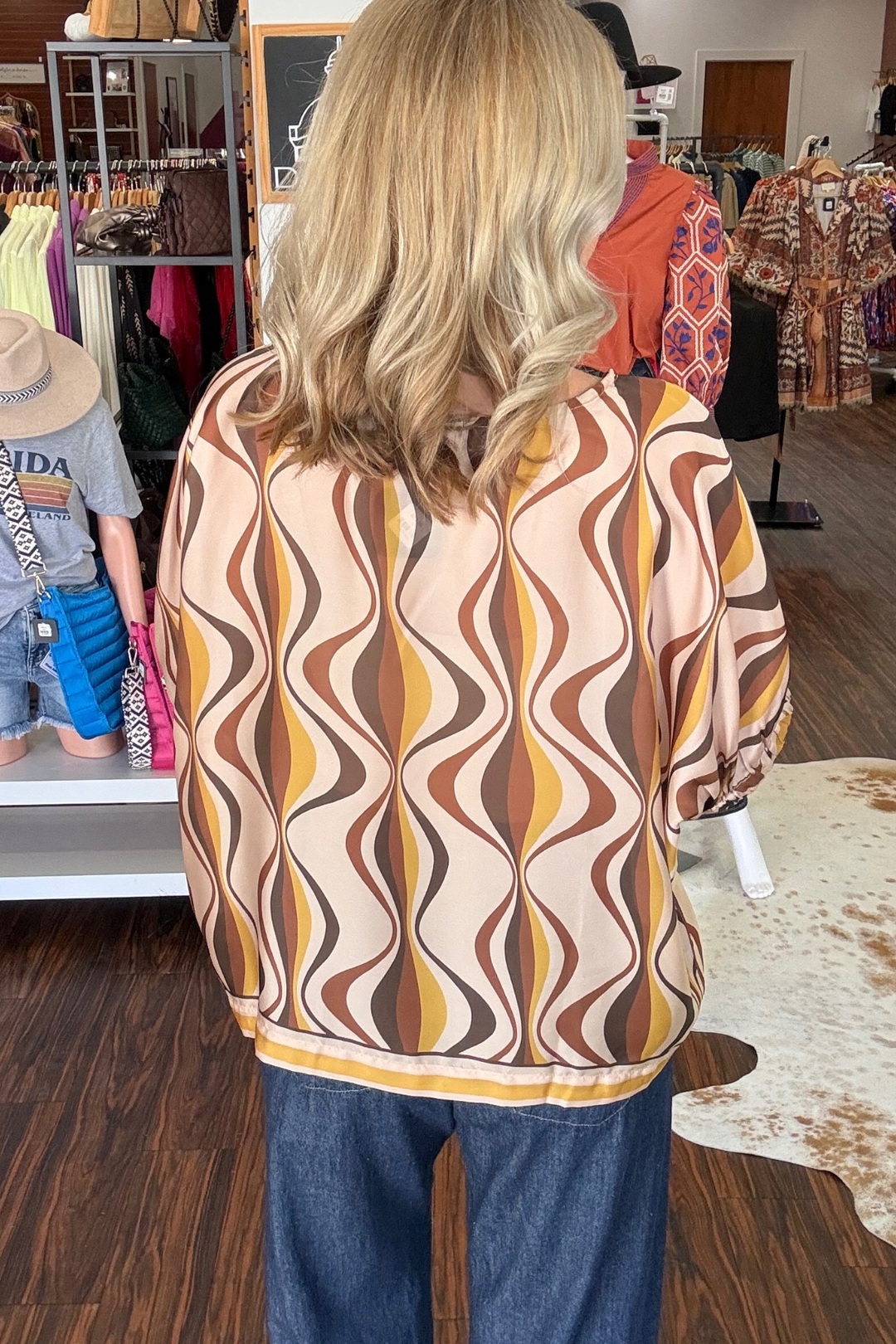 Retro Print Dolman Sleeve Top