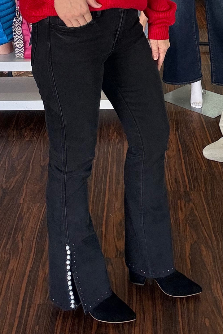 Vervet Boot Cut Pearl and Stud Embellished Jeans