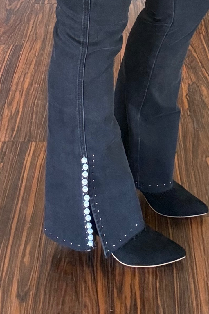 Vervet Boot Cut Pearl and Stud Embellished Jeans