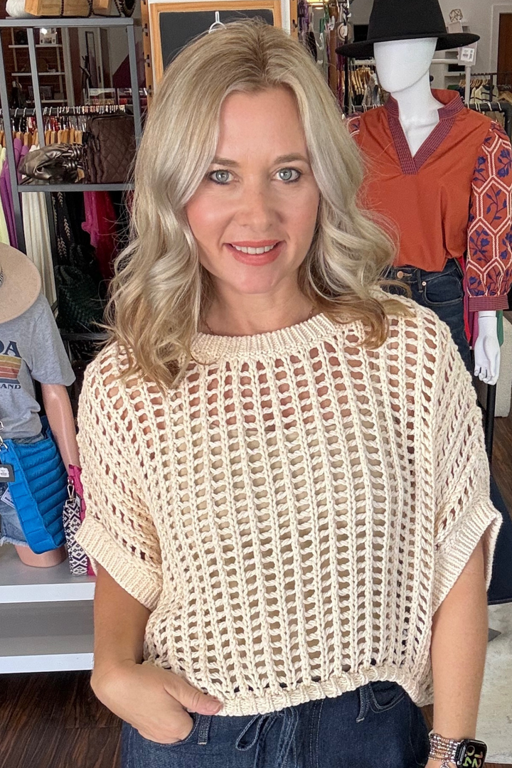 Crochet Knit Short Sleeve Top