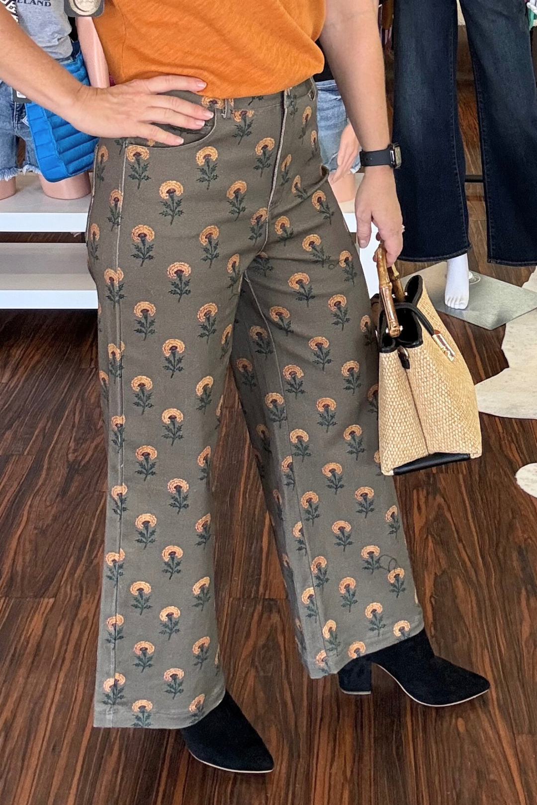 Botanical Print Wide Leg Pants