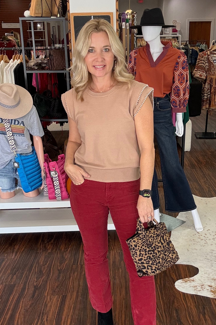 Sleeveless Pearl Trimmed Sweater