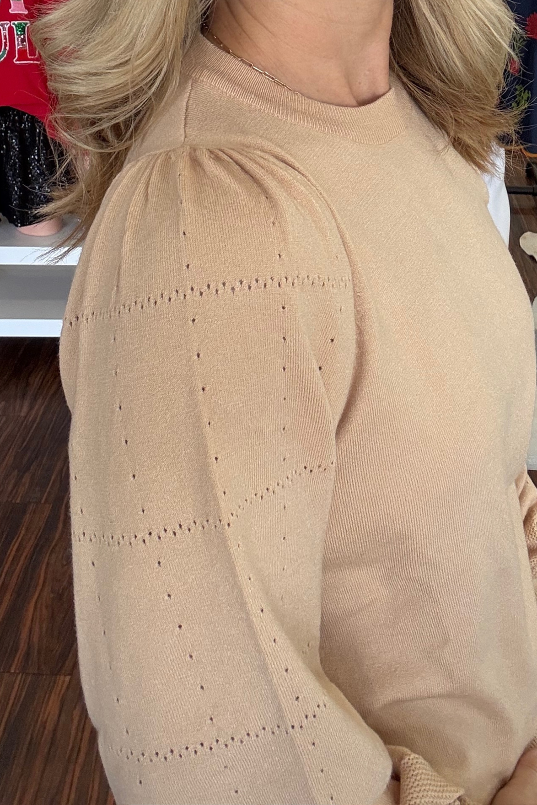 Round Neckline Puff Sleeve Sweater