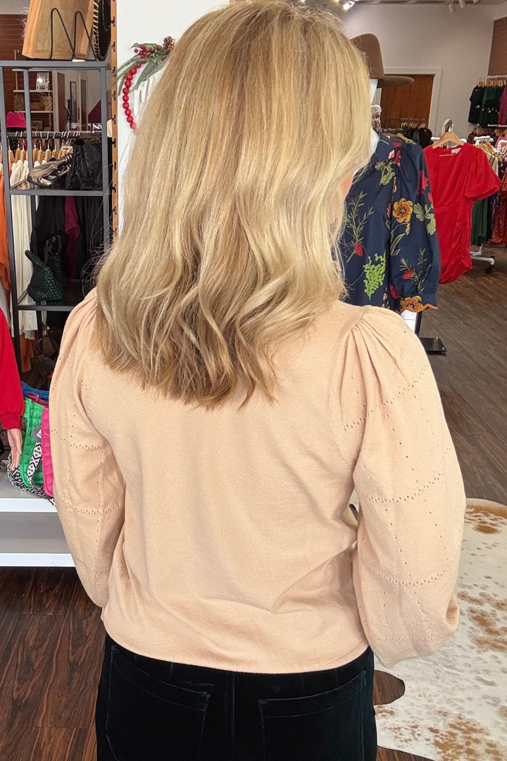 Round Neckline Puff Sleeve Sweater