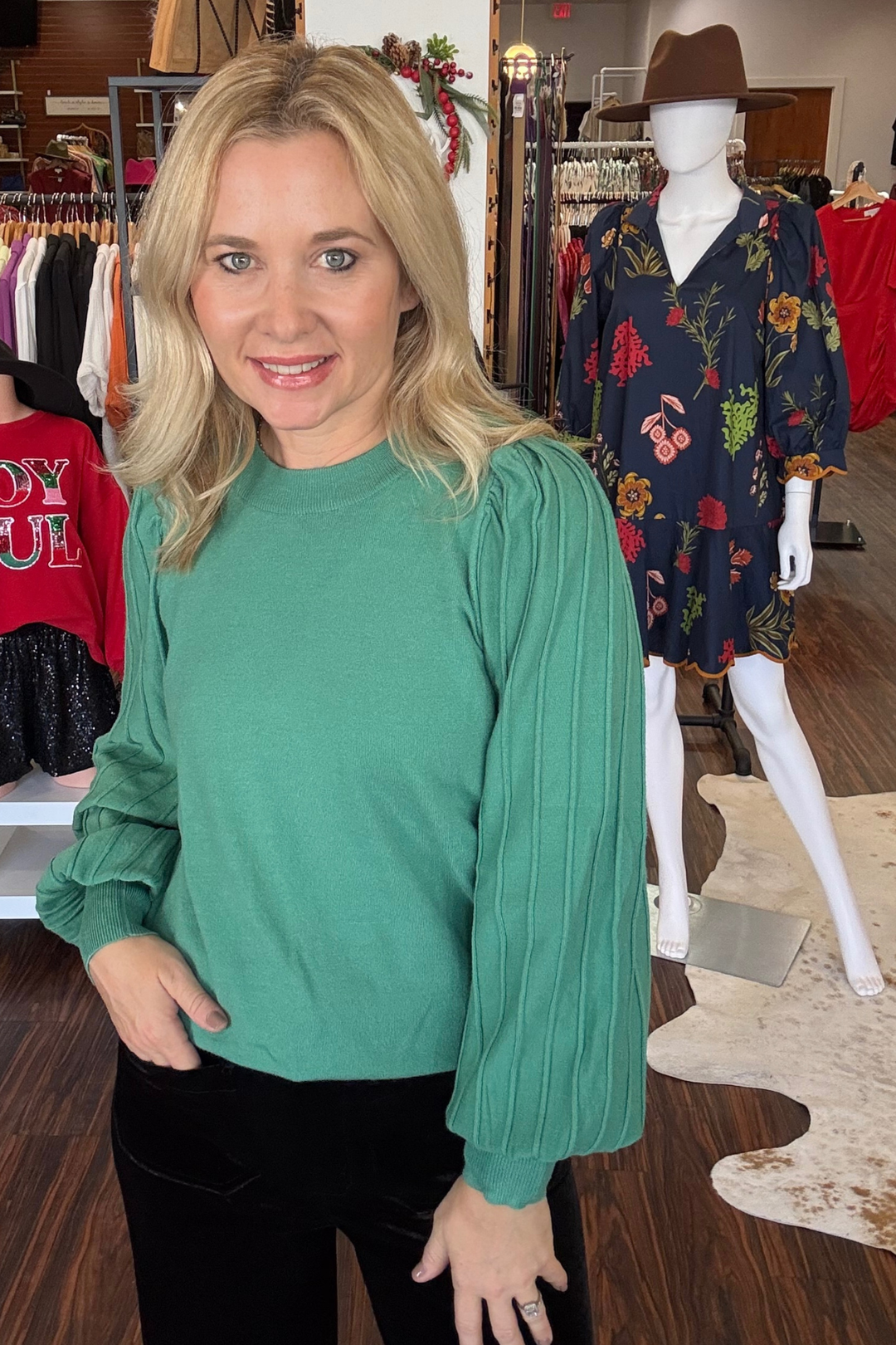 Pleated Sleeve Sweater