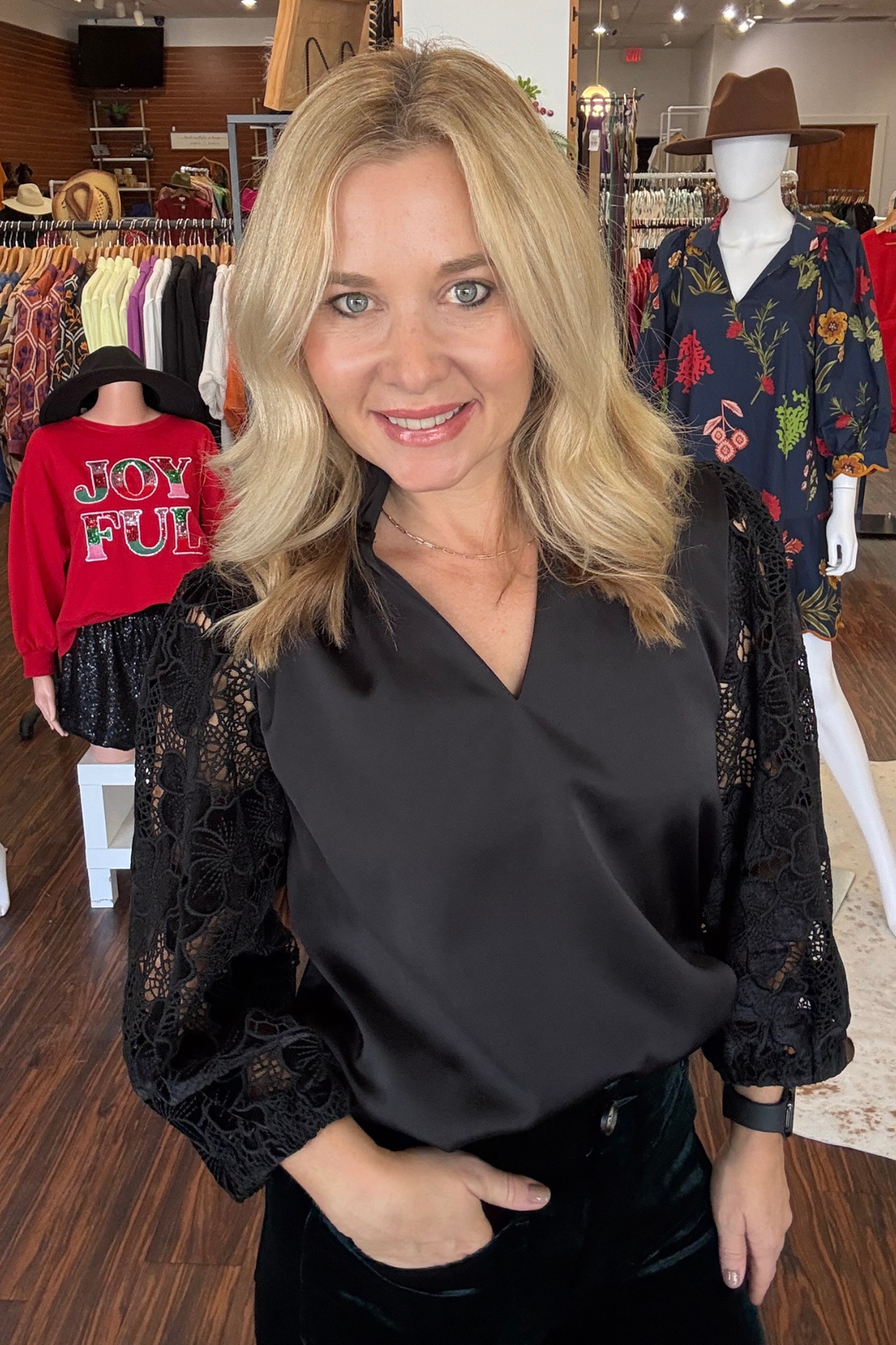 Lace Long Sleeve Silk Top