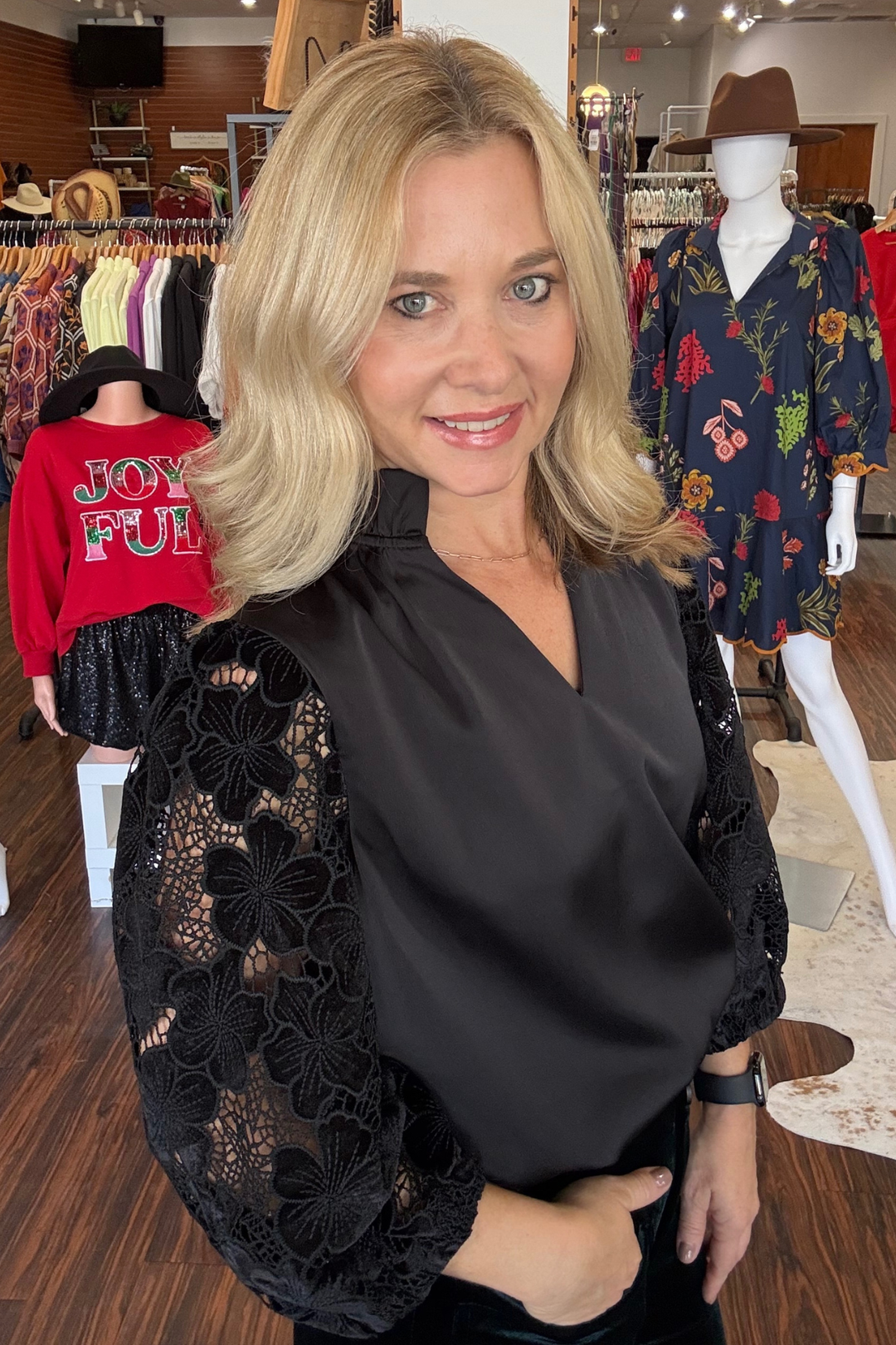 Lace Long Sleeve Silk Top