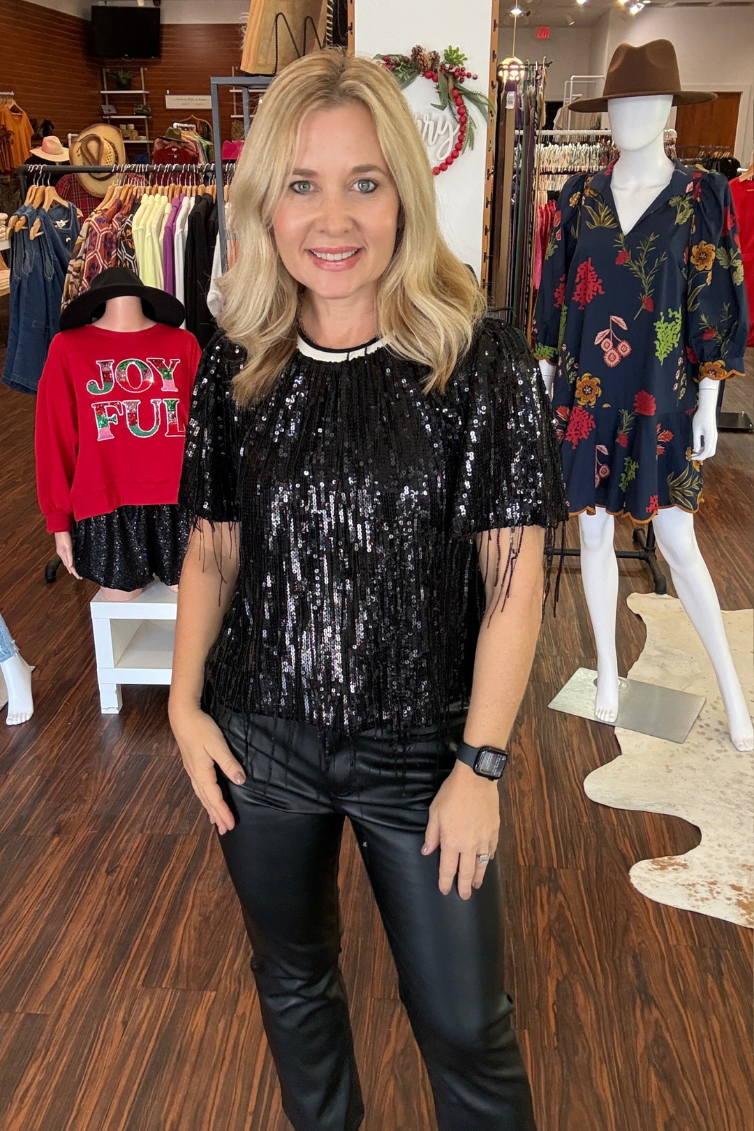 Sequin Dangling Fringe Top