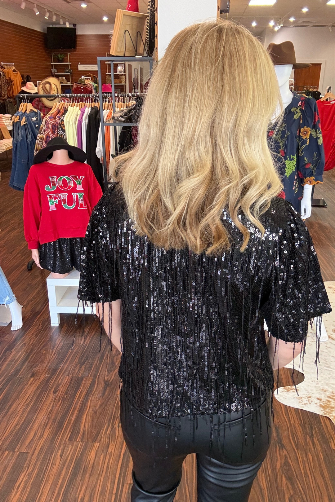 Sequin Dangling Fringe Top