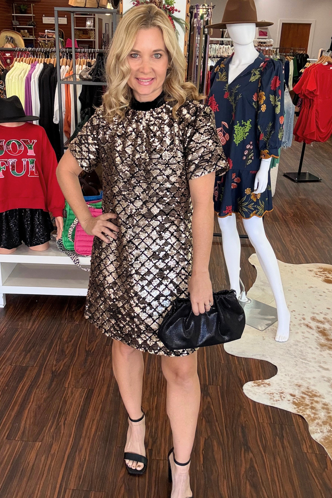 Leslie Sequin Nova Back Bow Tie Mini Dress