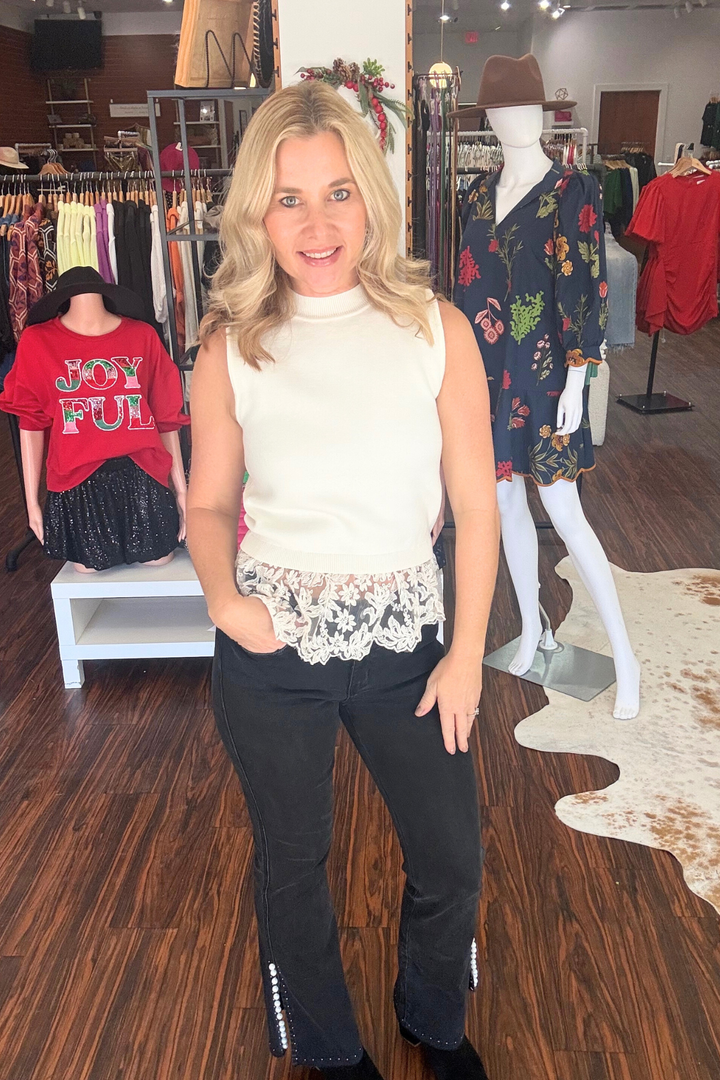 Lace Trim Sleeveless Knit Top