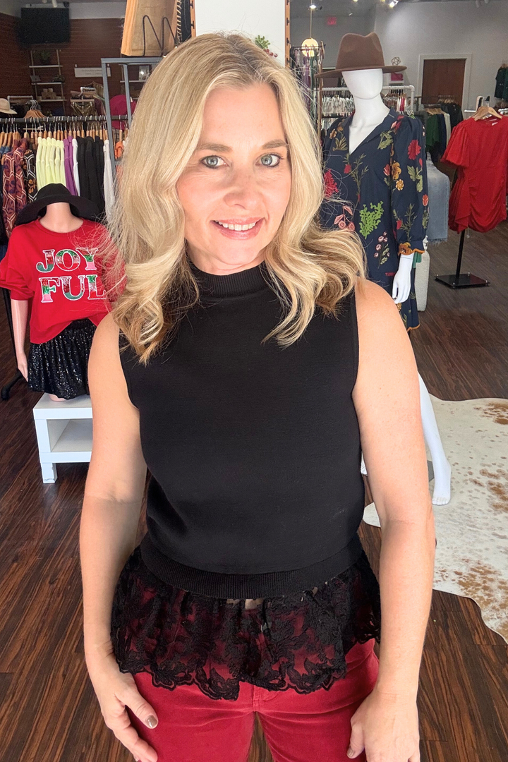 Lace Trim Sleeveless Knit Top