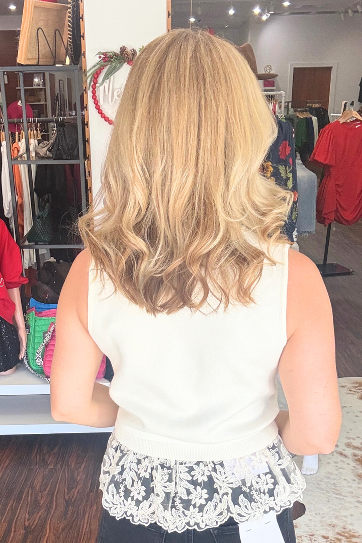 Lace Trim Sleeveless Knit Top