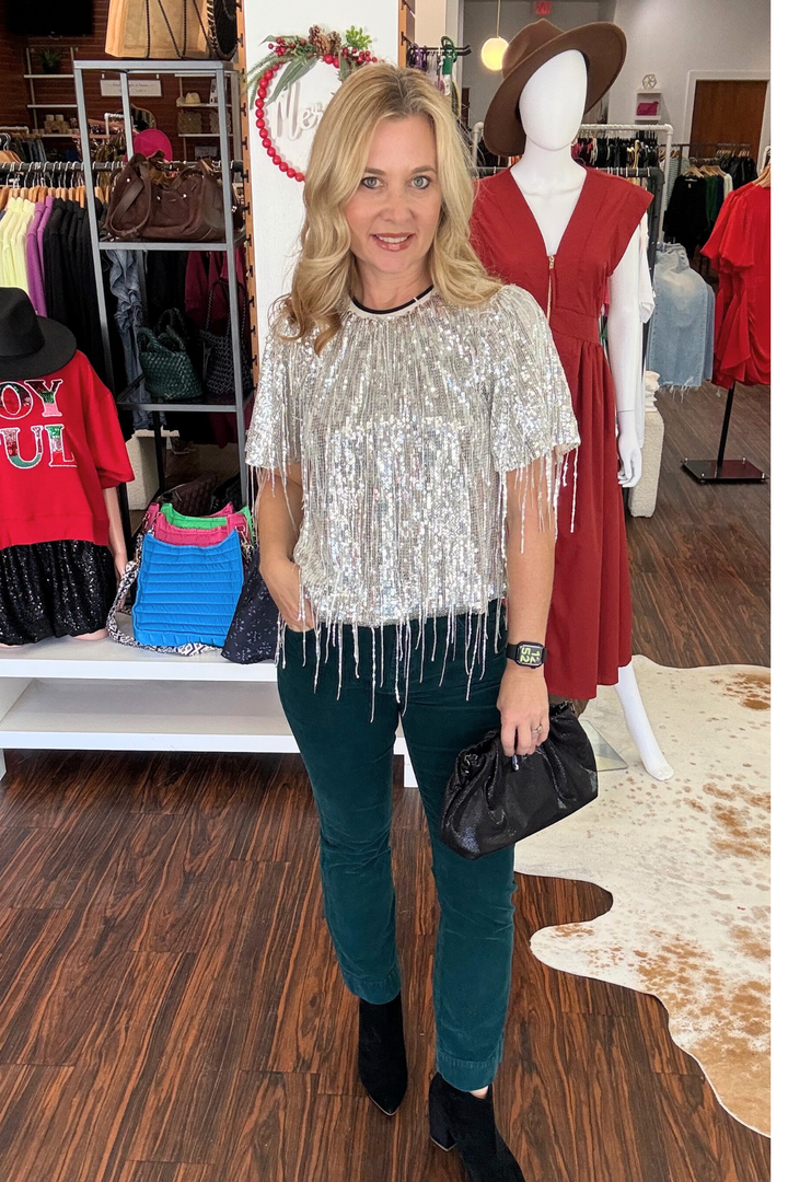 Sequin Dangling Fringe Top
