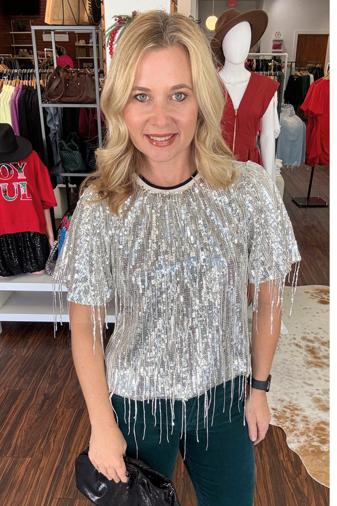 Sequin Dangling Fringe Top