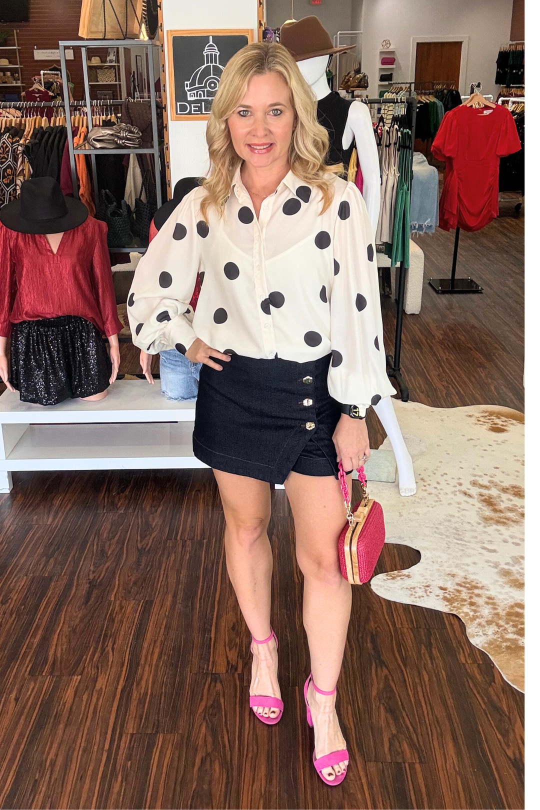 Cream Top with Black Polka Dots